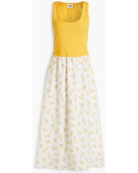 Claudie Pierlot - Cotton-jersey Paneled Floral-print Slub Woven Midi Dress - Lyst