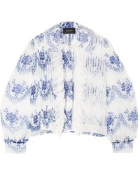 Simone Rocha Ruffled Printed Organza Bomber Jacket White