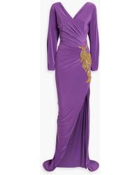 Rhea Costa - Verzierte robe aus glänzendem jersey mit raffungen - Lyst