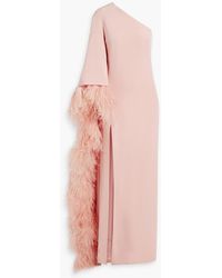 Monique Lhuillier - One-sleeve Feather-embellished Crepe Gown - Lyst