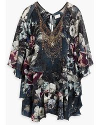 Camilla - Crystal-embellished Printed Silk-chiffon Mini Dress - Lyst