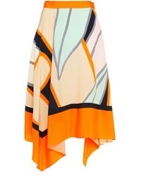 Diane von Furstenberg Madeline Asymmetric Printed Silk Crepe De Chine Skirt - Orange