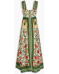 FARM Rio - Pleated Floral-print Cotton Maxi Dress - Lyst