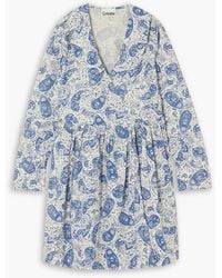 Ganni - Wrap-effect Paisley-print Cotton-poplin Mini Dress - Lyst