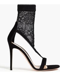 Gianvito Rossi - Isabella Suede And Lace Sandals - Lyst