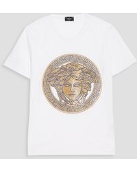 Versace - Embellished Cotton-Jersey T-Shirt - Lyst