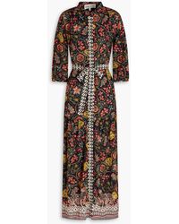 Saloni - Tyra Belted Floral-print Silk Crepe De Chine Midi Dress - Lyst