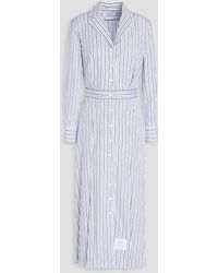 Thom Browne - Gestreiftes hemdkleid aus baumwollpopeline in midilänge mit falten - Lyst