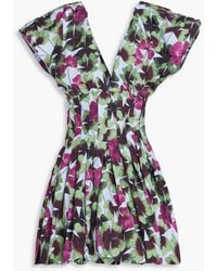 Agua Bendita - Annato Fortuna Pleated Floral-print Cotton Mini Dress - Lyst