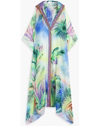 Camilla - Embellished Printed Silk-chiffon Hooded Kimono - Lyst