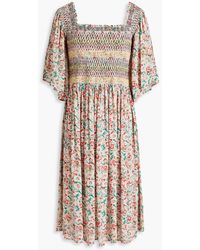 See By Chloé - Smocked Floral-print Crepe Dress - Lyst