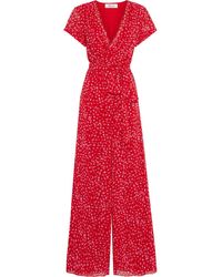 Diane von Furstenberg Rolin Wrap-effect Floral-print Chiffon Wide-leg Jumpsuit - Red