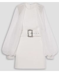 Safiyaa - Caoimhe Belted Embellished Stretch-crepe And Silk-chiffon Top - Lyst