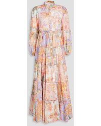 Zimmermann - Tiered Floral-print Cotton Midi Dress - Lyst
