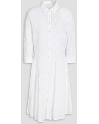 120% Lino - Broderie Anglaise-paneled Slub Linen Mini Shirt Dress - Lyst