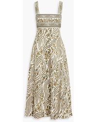 Veronica Beard - Rye Tie-Back Floral-Print Linen Midi Dress - Lyst