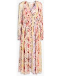 Zimmermann - Gerafftes midi-kleid aus krepon mit floralem print - Lyst