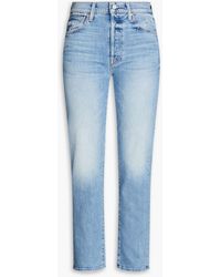 Mother - Faded Distressed High-rise Slim-leg Jeans - Lyst