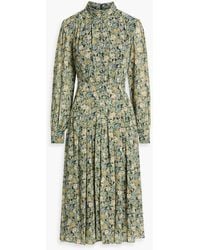 Mikael Aghal - Pleated Floral-Print Crepe Midi Dress - Lyst