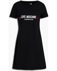 Love Moschino Metallic Printed Cotton-jersey Mini Dress - Black