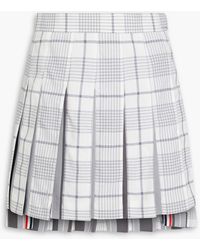Thom Browne - Poplin-paneled Pleated Prince Of Wales Checked Wool Mini Skirt - Lyst