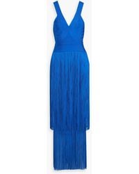 Herv Lger Herve Leger Banded Foil Fringe Gown in Metallic | Lyst