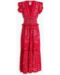FARM Rio - Olivia Embellished Floral-Print Swiss-Dot Cotton Maxi Dress - Lyst