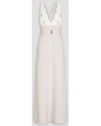 Brunello Cucinelli - Embellished Open-knit And Twill Maxi Dress - Lyst