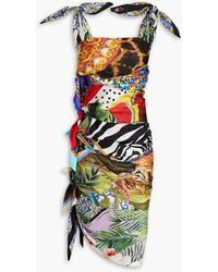 Dolce & Gabbana - Kleid aus seiden-twill mit print und knotendetail - Lyst