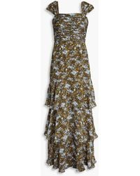 Mikael Aghal - Tiered Printed Crepe De Chine Maxi Dress - Lyst