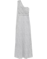 Mikael Aghal One-shoulder Belted Printed Georgette Gown - White