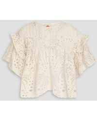 FARM Rio - Ruffled Broderie Anglaise Cotton Blouse - Lyst