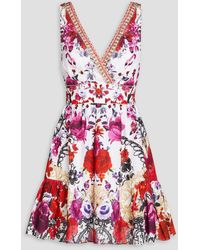 Camilla - Crystal-embellished Floral-print Linen Mini Dress - Lyst