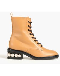 Nicholas Kirkwood - Casati Faux Pearl-embellished Leather Combat Boots - Lyst