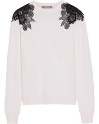 Lela Rose Guipure Lace-paneled Wool And Silk-blend Sweater - Black