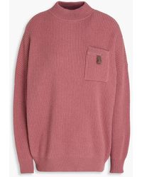 Brunello Cucinelli - Bead-embellished Ribbed Cashmere Turtleneck Sweater - Lyst