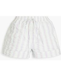 Ganni - Striped Cotton-blend Seersucker Shorts - Lyst