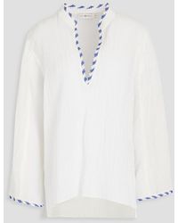 Tory Burch - Crocheted Lace-trimmed Ramie And Cotton-blend Gauze Top - Lyst
