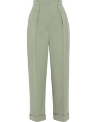 Brunello Cucinelli Cropped Pleated Wool-twill Straight-leg Trousers - Green