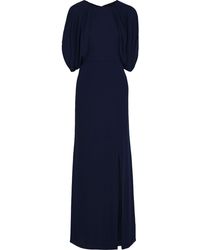 Mikael Aghal Cutout Draped Crepe De Chine Gown - Blue
