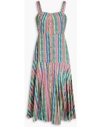 Saloni - Karen Pleated Satin-Jacquard Midi Dress - Lyst