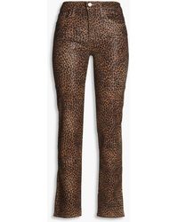 FRAME - Le sylvie hoch sitzende jeans mit schmalem bein, beschichtung und leopardenprint - Lyst