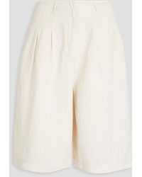 Emporio Armani - Pleated Lyocell And Linen-blend Twill Shorts - Lyst