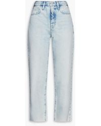 FRAME - Le Jane Cropped Frayed High-rise Straight-leg Jeans - Lyst