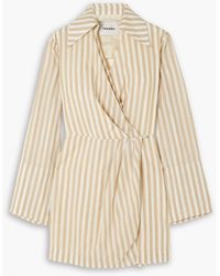 Nanushka - Esma Cutout Striped Cotton And Linen-blend Mini Wrap Dress - Lyst