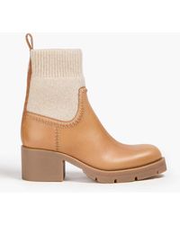 Chloé - Neva Leather And Ribbed-knit Ankle Boots - Lyst