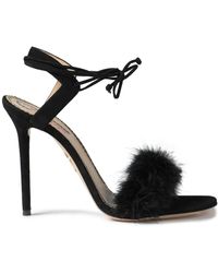 Charlotte Olympia Salsa 110 Feather-trimmed Suede Sandals - Black