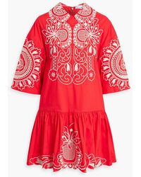 RED Valentino - Gathe Embroide Cotton-poplin Mini Dress - Lyst