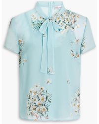 RED Valentino - Pussy-bow Floral-print Crepe De Chine Blouse - Lyst