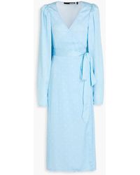 ROTATE BIRGER CHRISTENSEN - Polka-Dot Hammered-Satin Midi Wrap Dress - Lyst